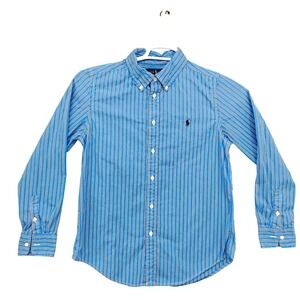 Ralph Lauren Boys Blue White Striped Button Down Shirt Size L 14-16 Cotton